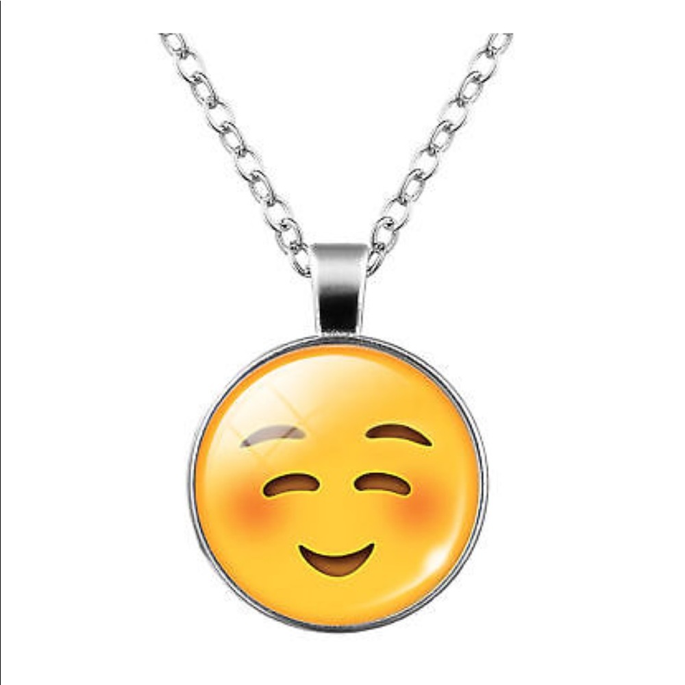 Blushing ☺️ Emoji Glass & Silver Necklace